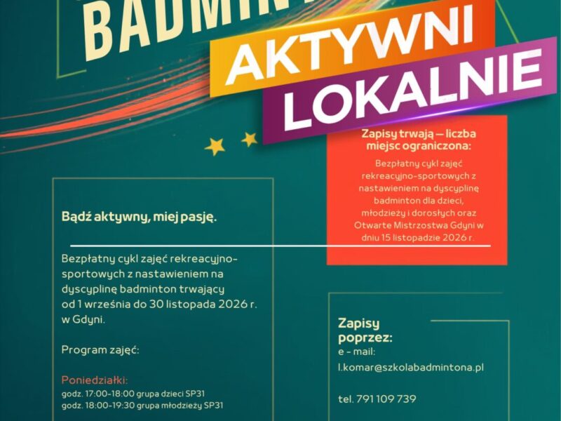 Gdynia gra w badmintona – zapisy na bezpłatne zajęcia