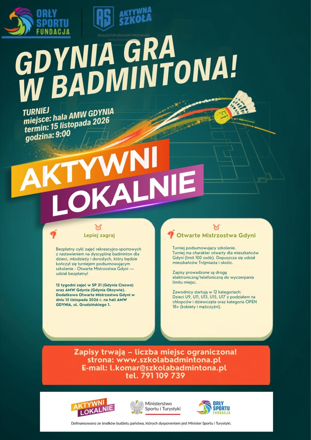 Plakat Otwartych Mistrzostw Gdyni w badmintonie 15 listopada 2026